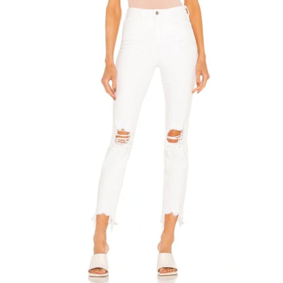 L'AGENCE 'High Line' High-Rise Distressed Jeans, Blank Destruct, White - Picture 1 of 3